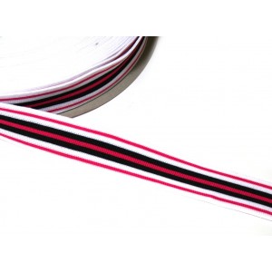 1m elastisches Streifenband 30mm pink/schwarz/weiss